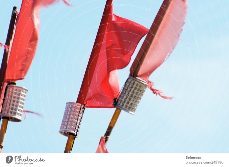 flag in the wind Vacation & Travel Tourism Trip Adventure Far-off places Freedom Summer Summer vacation Sky Cloudless sky Beautiful weather Metal Flag Movement