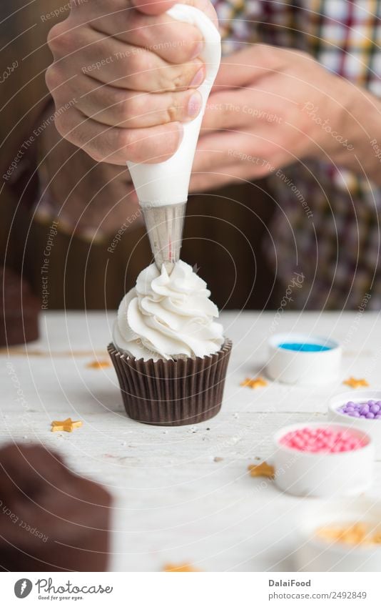 Making cupcake for special day Dessert Winter Decoration Feasts & Celebrations Christmas & Advent Tree Bright Green White Colour background Baking christmas