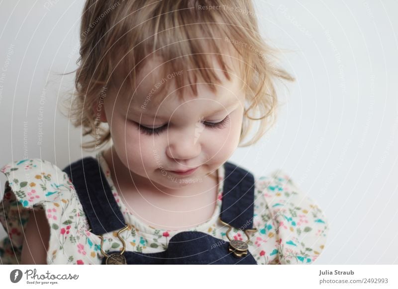 toddler cute dress blouse Feminine Toddler Girl 1 Human being 1 - 3 years Blouse corduroy dress Dress Overalls Blonde Short-haired Curl Bangs Sadness Beautiful