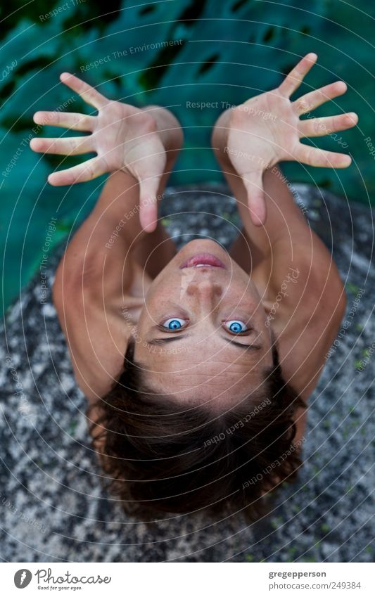 Young woman meditating. Joy Life Harmonious Well-being Contentment Calm Meditation Spa Adventure Feminine Youth (Young adults) Eyes Hand Fingers 1 Human being