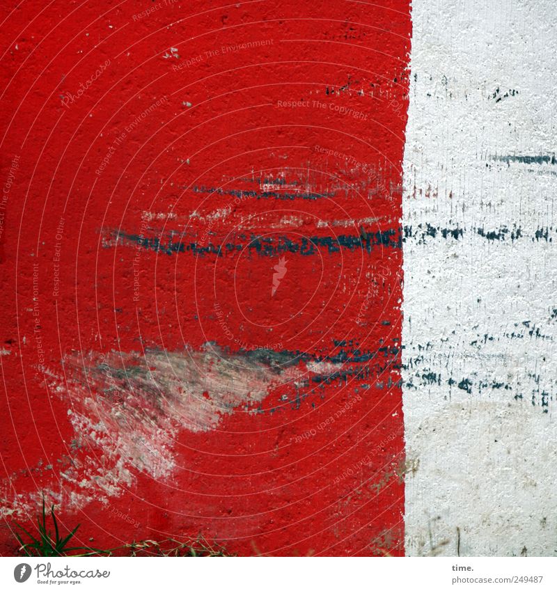 Lifelines #31 Deserted Stone Concrete Red White Warning label Clue Scratch mark Scrape Colour photo Exterior shot Close-up Pattern Structures and shapes