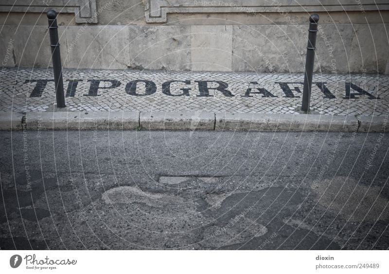 TIPOGRAFIA Typography Characters Mosaic Lisbon Portugal Downtown Old town Deserted Wall (barrier) Wall (building) Facade Street Sidewalk Cobblestones Asphalt