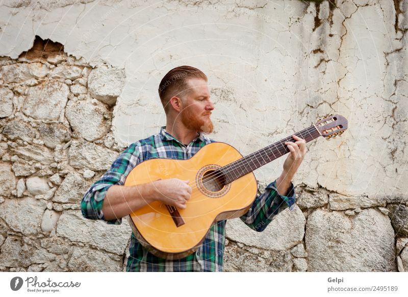 red haired man Leisure and hobbies Playing Entertainment Music Human being Man Adults Musician Guitar Nature Red-haired Moustache Old Cool (slang) Hip & trendy