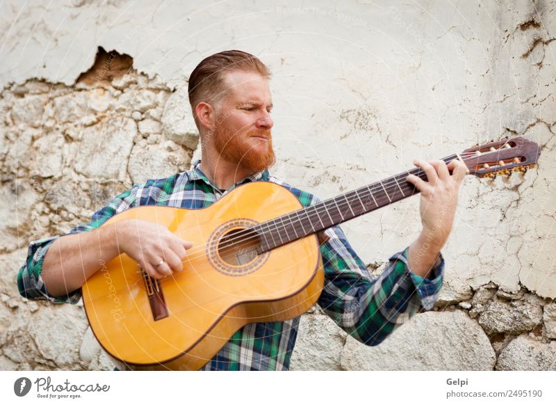 red haired man Leisure and hobbies Playing Entertainment Music Human being Man Adults Musician Guitar Nature Red-haired Moustache Old Cool (slang) Hip & trendy