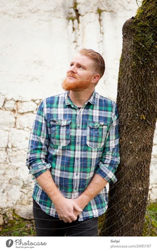 Portrait of red haired man with plaid shirt Style Hair and hairstyles Human being Man Adults Red-haired Moustache Beard Think Stand Cool (slang) Hip & trendy