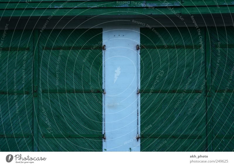 barn doors Gate Barn Barn door Wooden gate Wooden door Old Green White In pairs twice Symmetry Colour photo Multicoloured Exterior shot Evening