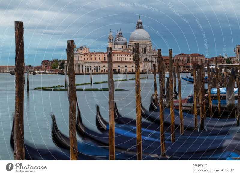 gondola around Vacation & Travel Sightseeing City trip Summer vacation Clouds Sunrise Sunset Ocean Venice Italy Europe Town Port City Old town Church Domed roof