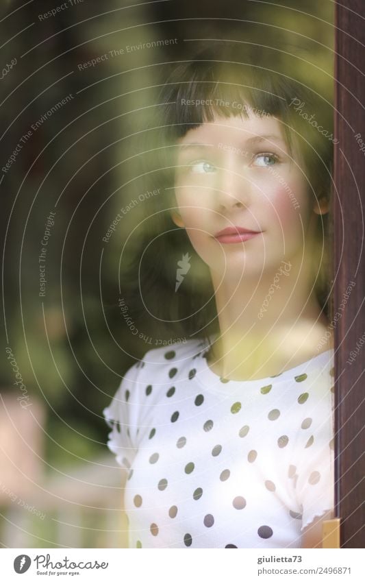 Hopeful Portrait of a Young Woman at the Window Feminine Girl Young woman Youth (Young adults) Life 1 Human being 13 - 18 years Black-haired Short-haired Wig