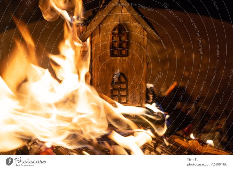 fire Wood Aggression Destruction Fire Wooden house Burn Decoration Night life Colour photo Exterior shot Deserted