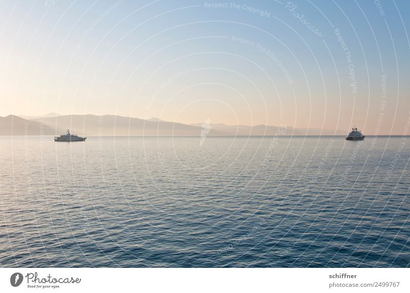 Lady Beatrice and friend Landscape Sunrise Sunset Sunlight Summer Beautiful weather Bay Ocean Navigation Yacht Motorboat Kitsch Calm Morning Morning fog Dawn