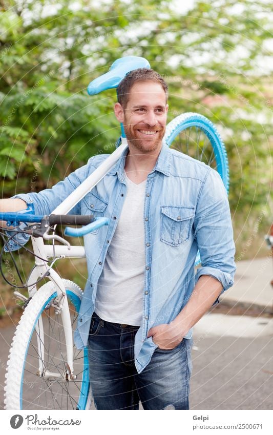 Casual guy Lifestyle Joy Happy Leisure and hobbies Vacation & Travel Summer Sports Cycling Human being Man Adults Nature Park Transport Street To enjoy Smiling