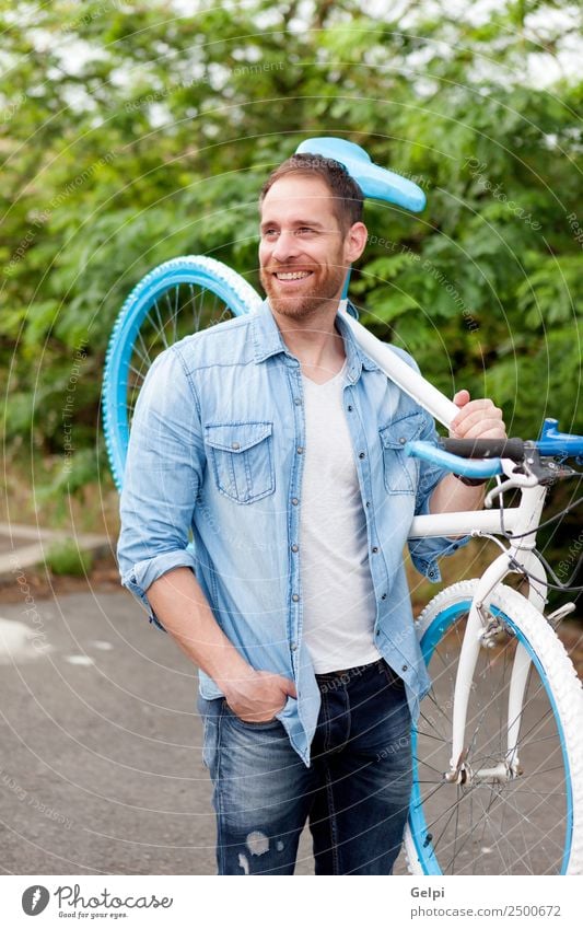 Casual guy Lifestyle Joy Happy Leisure and hobbies Vacation & Travel Summer Sports Cycling Human being Man Adults Nature Park Transport Street To enjoy Smiling