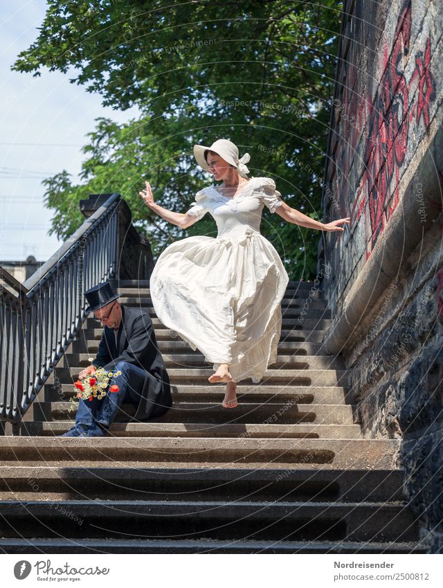 Emotions up and down. Elegant Feasts & Celebrations Wedding Human being Woman Adults Man Couple Life 2 Dance Town Architecture Stairs Fashion Together Happiness