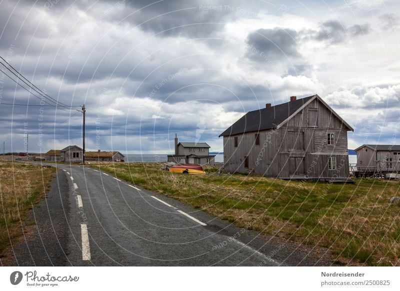 Hamningberg, on the A... of the world Far-off places Ocean Landscape Sky Storm clouds Climate Weather Grass Meadow Village Fishing village Deserted