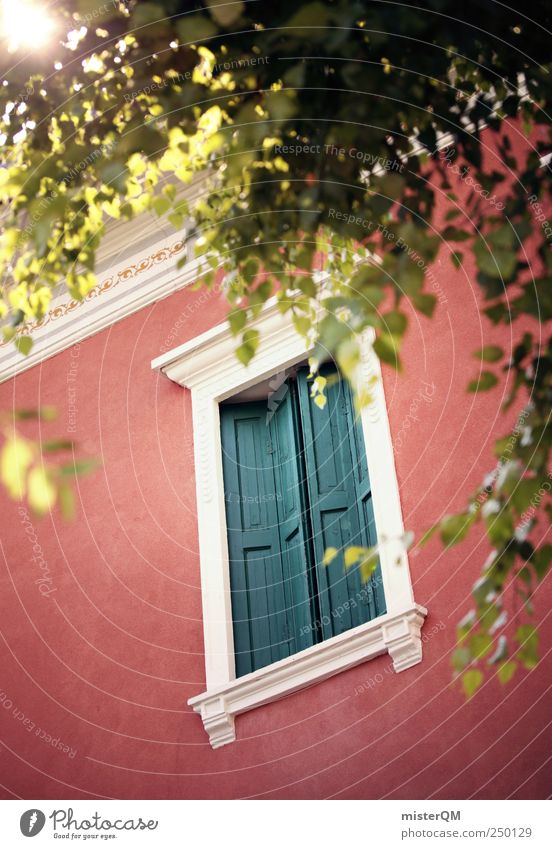 Home sweet home. Village Esthetic Fantastic Window Shutter Window frame View from a window Windowsill Baroque Renaissance Venice Italy Facade Red Boarding house