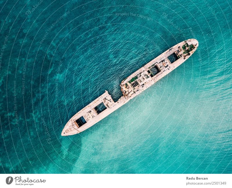 Aerial Drone View Of Old Shipwreck Ghost Ship Vessel Watercraft shipwrecked Beach Wreck Ocean abandoned Vacation & Travel Landscape Tourism Go under sunken