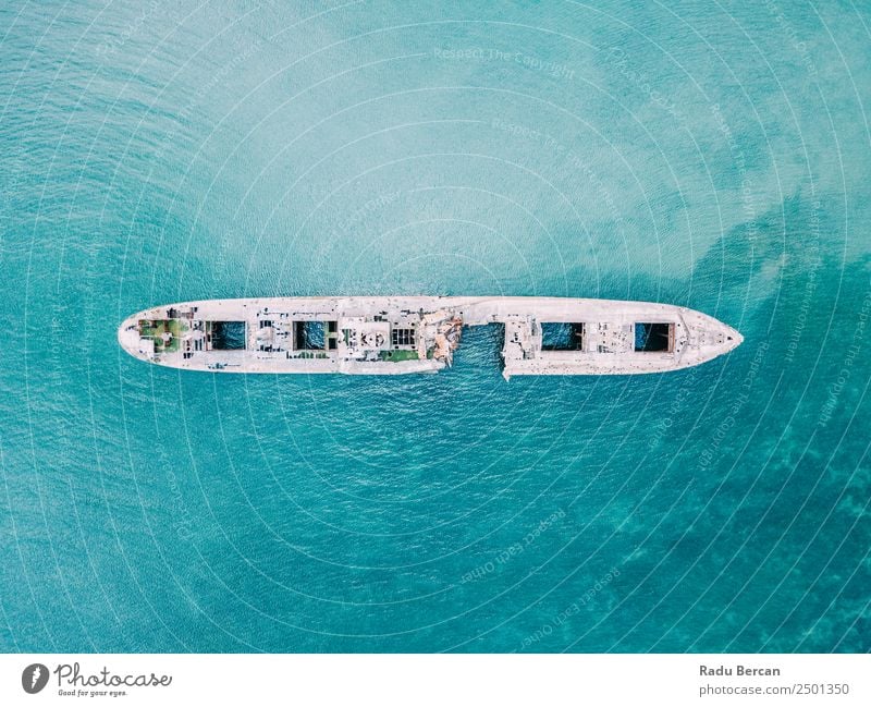 Aerial Drone View Of Old Shipwreck Ghost Ship Vessel Watercraft shipwrecked Beach Wreck Ocean abandoned Vacation & Travel Landscape Tourism Go under sunken