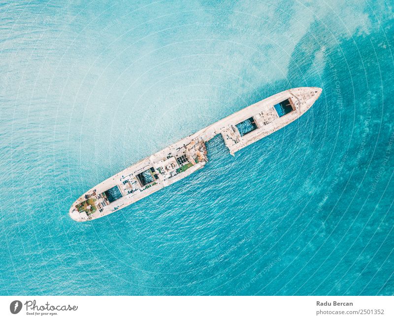 Aerial Drone View Of Old Shipwreck Ghost Ship Vessel Watercraft shipwrecked Beach Wreck Ocean abandoned Vacation & Travel Landscape Tourism Go under sunken