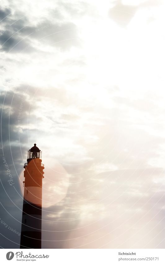 light view Vacation & Travel Ocean Island Landscape Sky Clouds Sun Beautiful weather Coast North Sea Lighthouse Bright Amrum Lens flare Beacon Illuminate