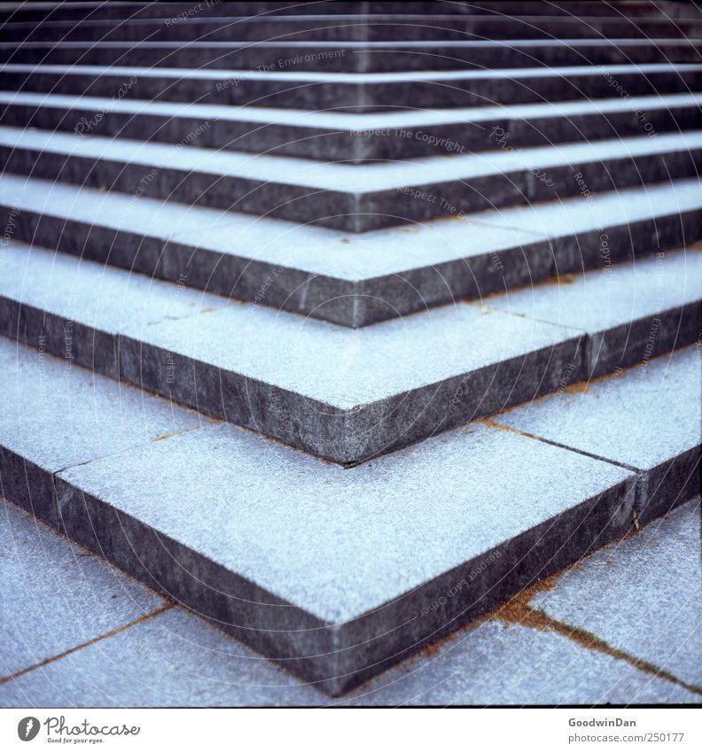 Up. Stairs Stone Concrete Sharp-edged Cold Modern Colour photo Exterior shot Deserted Day Shallow depth of field