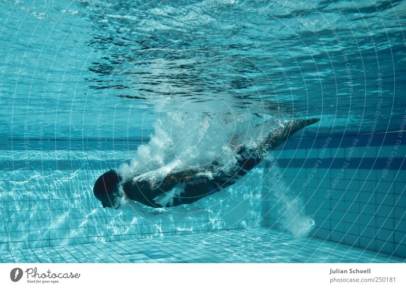 Submerged Aquatics Swimming & Bathing Masculine 1 Human being Swimming trunks Water Fluid Blue Colour photo Exterior shot Day Contrast Sunbeam