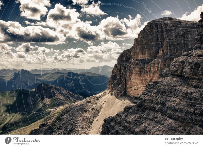 Once upon a time... Far-off places Freedom Mountain Nature Landscape Earth Sky Clouds Horizon Summer Beautiful weather Grass Meadow Field Alps Dolomites Peak