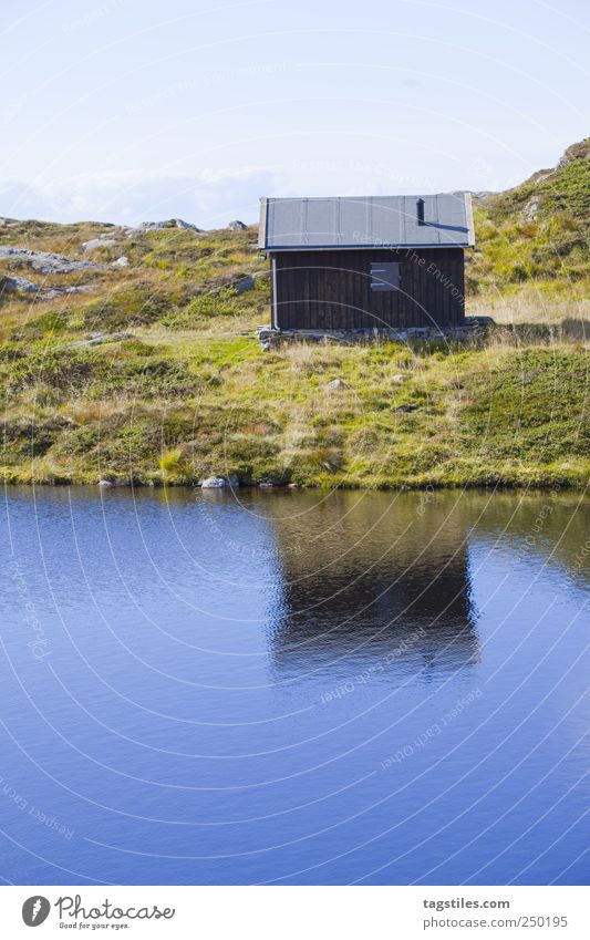 cottage cheese Hut Hiking Bergen Norway Reflection Idyll Relaxation Mountain lake Scandinavia Nature Untouched Tourism Loneliness daytime Sunbeam