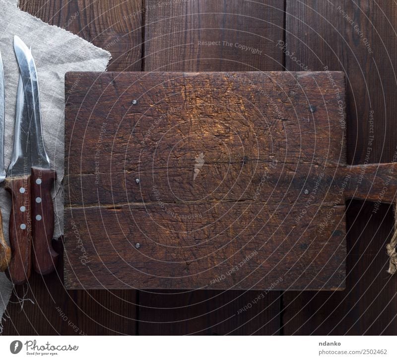 old brown wooden kitchen cutting board Knives Chopping board Kitchen Wood Old Dark Natural Retro Brown Black knife background cooking vintage chopping