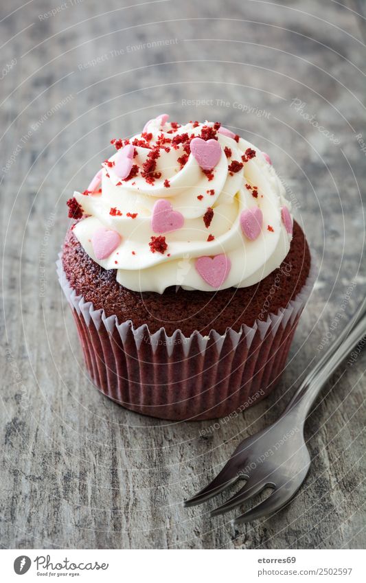 Valentine cupcake decorated with sweet hearts Cupcake Heart Valentine's Day February Love Romance Food Healthy Eating Food photograph Sweet Decoration Bakery