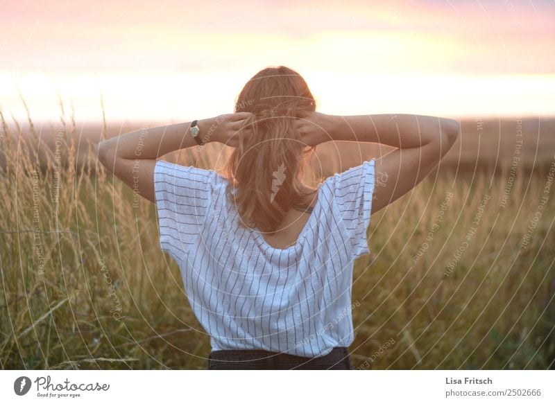 Woman, both hands in the hair, back view Beautiful Vacation & Travel Tourism Far-off places Summer Summer vacation Adults 1 Human being 18 - 30 years