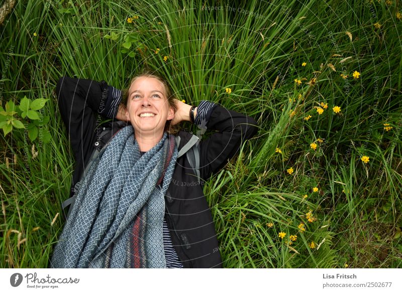 Woman, lying in the grass, enjoying Lifestyle Healthy Feminine Young woman Youth (Young adults) 1 Human being 18 - 30 years Adults Nature Animal Spring Flower