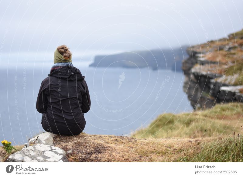 CLIFFS OF MOHER - SITTING - LONELY - ALONE Vacation & Travel Far-off places Sightseeing Woman Adults 1 Human being 18 - 30 years Youth (Young adults) Nature