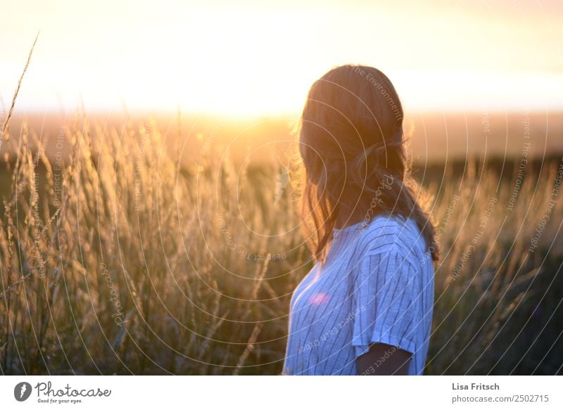 Young woman looking at the sunset. Vacation & Travel Tourism Summer vacation Youth (Young adults) 1 Human being 18 - 30 years Adults Nature Landscape Bushes