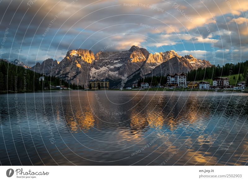 After dinner Vacation & Travel Far-off places Summer vacation Mountain Nature Landscape Sky Clouds Sunrise Sunset Rock Alps Dolomites Sorapis Lakeside