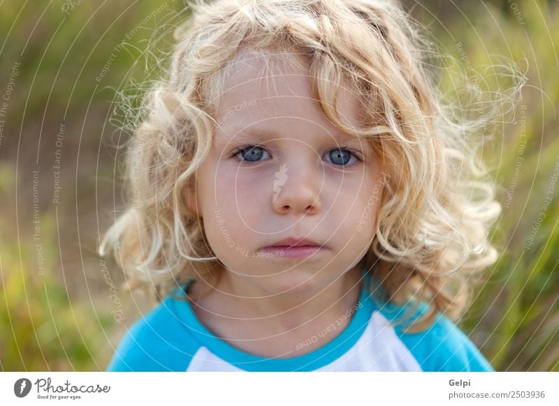 Small child with long blond hair Happy Beautiful Face Summer Child Human being Baby Boy (child) Man Adults Infancy Environment Nature Plant Blonde Smiling Long