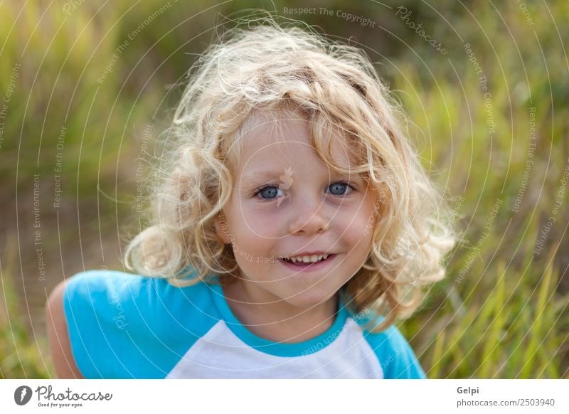 Small child with long blond hair enjoying of a sunny day Happy Beautiful Face Summer Child Human being Baby Boy (child) Man Adults Infancy Environment Nature