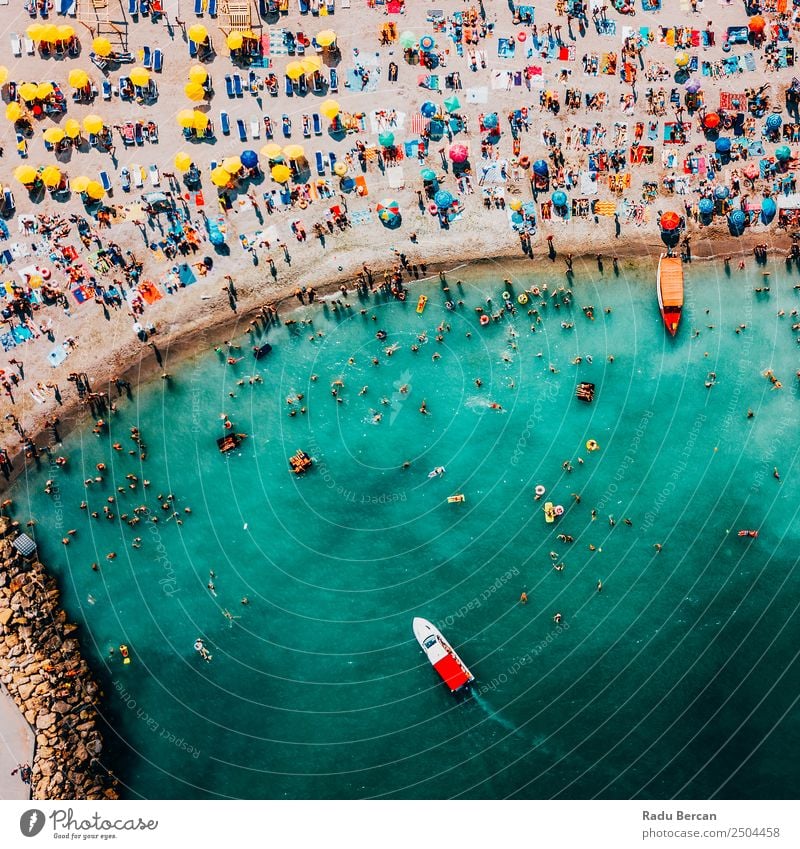 Aerial Drone View Of People Having Fun And Relaxing On Costinesti Beach In Romania At The Black Sea Aircraft Vantage point Sand Background picture Water Above