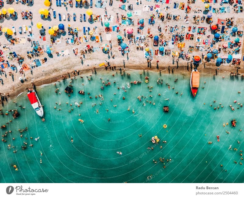 Aerial Drone View Of People Having Fun And Relaxing On Costinesti Beach In Romania At The Black Sea Aircraft Vantage point Sand Background picture Water Above