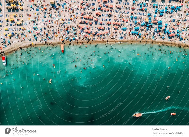 Aerial Drone View Of People Having Fun And Relaxing On Costinesti Beach In Romania At The Black Sea Aircraft Vantage point Sand Background picture Water Above