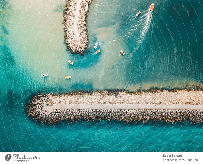 Aerial Drone View Of Concrete Pier On Turquoise Water At The Black Sea Ocean Rock Beach Break water Background picture Blue Stone Nature Vacation & Travel