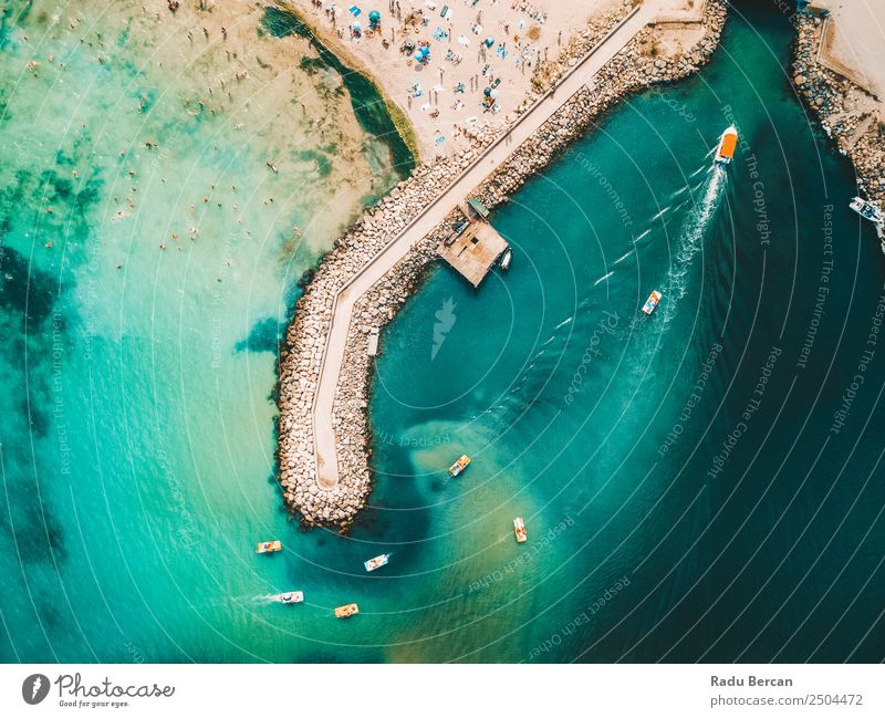 Aerial Drone View Of Concrete Pier On Turquoise Water At The Black Sea Ocean Rock Beach Break water Background picture Blue Stone Nature Vacation & Travel