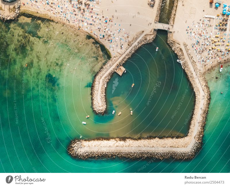 Aerial Drone View Of Concrete Pier On Turquoise Water At The Black Sea Resort Costinesti In Romania Ocean Rock Beach Break water Background picture Blue Stone