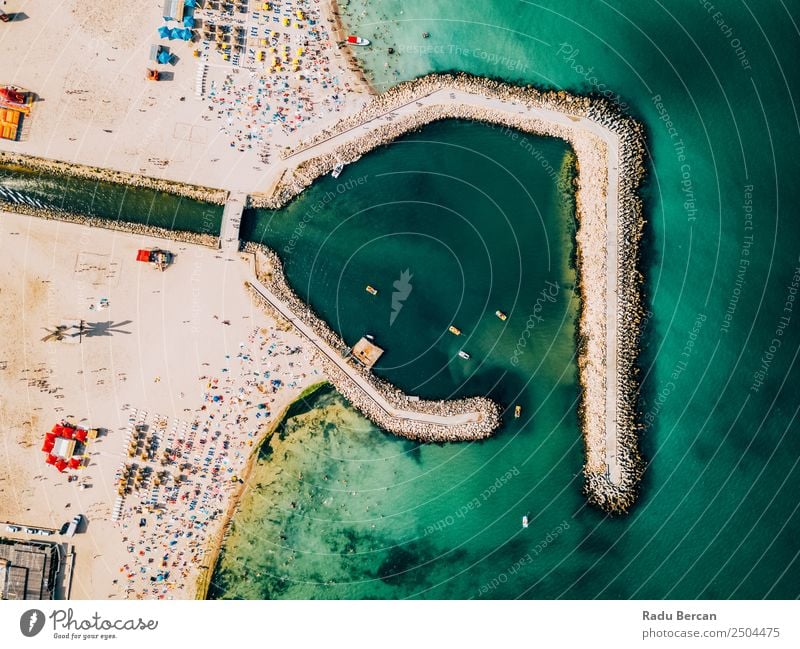 Aerial Drone View Of Concrete Pier On Turquoise Water At The Black Sea Resort Costinesti In Romania Ocean Rock Beach Break water Background picture Blue Stone