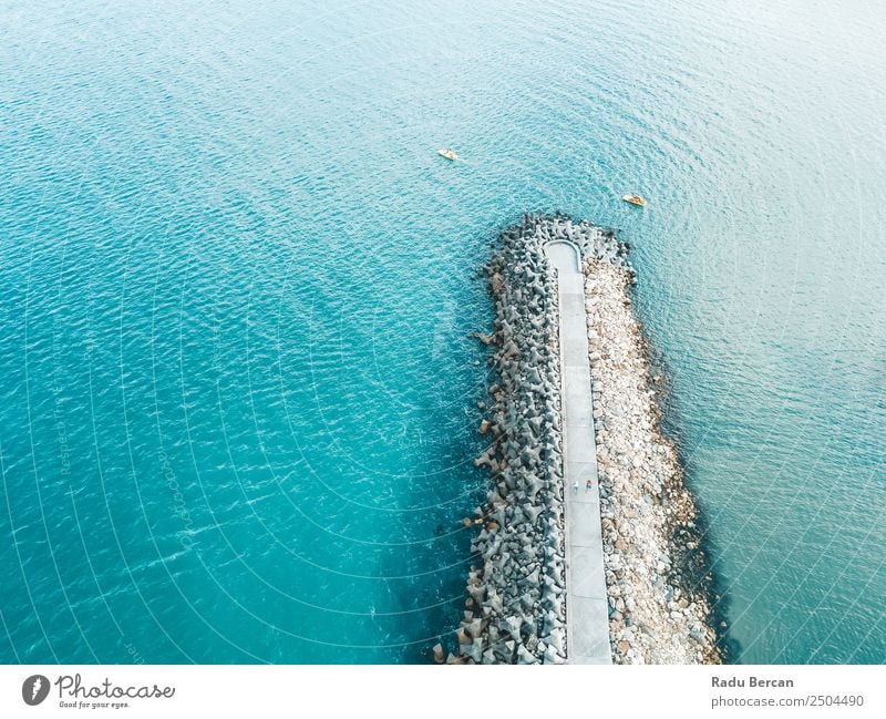 Aerial Drone View Of Concrete Pier On Turquoise Water At The Black Sea Ocean Rock Beach Break water Background picture Blue Stone Nature Vacation & Travel