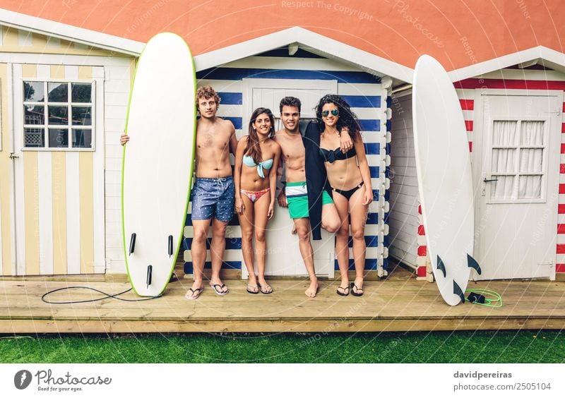 Group of people in swimsuit having fun outdoors Lifestyle Joy Happy Beautiful Relaxation Leisure and hobbies Vacation & Travel Summer Beach Ocean Garden Sports