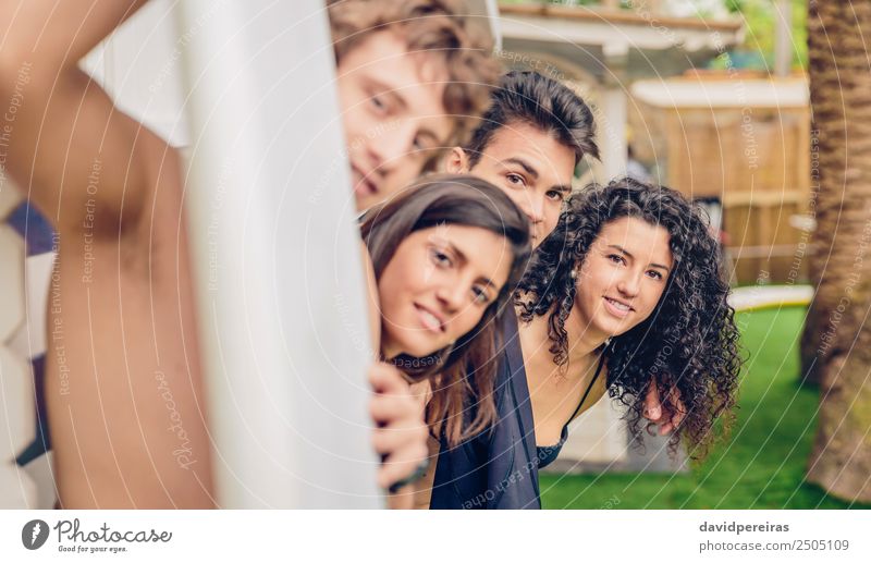 Group of people in swimsuit having funoutdoors Lifestyle Joy Happy Beautiful Relaxation Leisure and hobbies Vacation & Travel Summer Beach Ocean Garden Sports