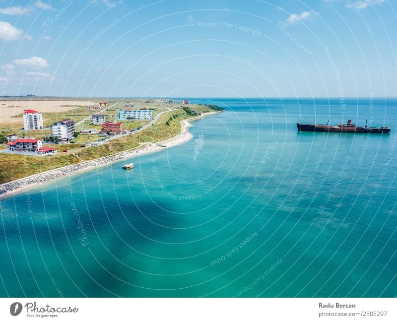 Aerial View Of Costinesti Beach Resort In Romania At The Black Sea Aircraft Vantage point Sand Background picture Water Above Ocean Vacation & Travel Blue