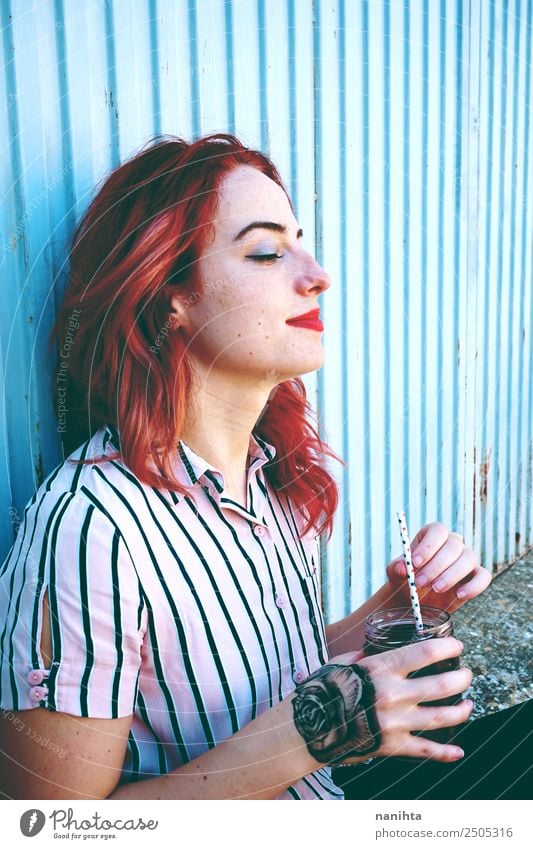 Beautiful redhead and tattooed woman Lifestyle Style Joy Wellness Well-being Senses Relaxation Leisure and hobbies Human being Feminine Young woman