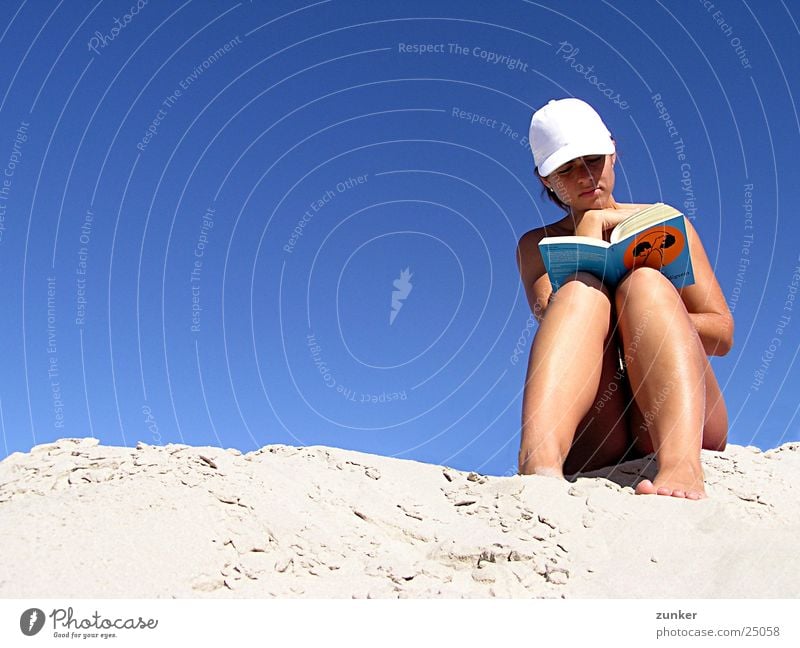 Guide to Innocence Woman Naked Reading Book Beach Baseball cap Sky Sand Skin Blue Peaked cap