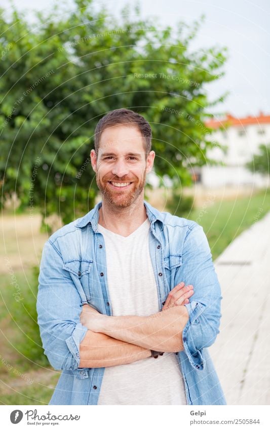 Casual guy Lifestyle Style Happy Hair and hairstyles Face Relaxation Summer Human being Masculine Boy (child) Man Adults Nature Park Fashion Shirt Beard